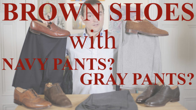 brown shoes with navy gray pants thumbnail